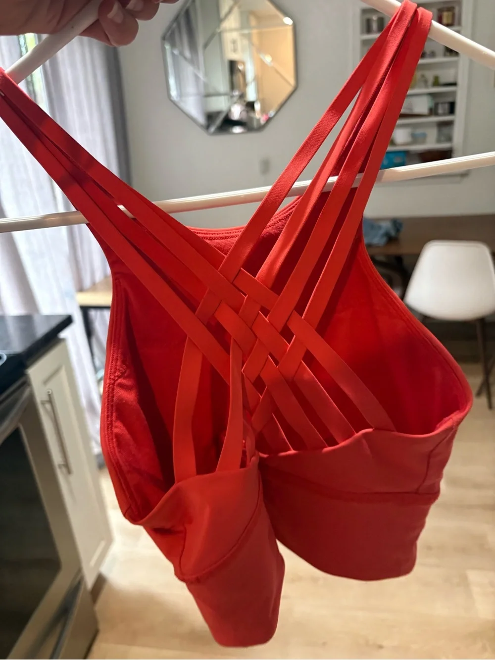 lululemon coral red high-neck strappy sports bra